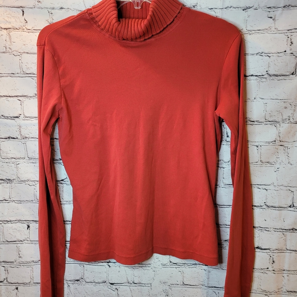 Mod-O-Doc Turtleneck Top Womens 4 Red Excellent 100% Cotton‎ Long Sleeve Ribbed